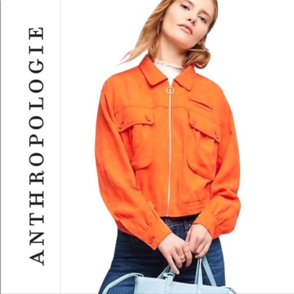 Anthropologie Cartonnier Eisenhower Orange Jacquard Bomber Jacket 
Sz XS - Picture 7 of 12